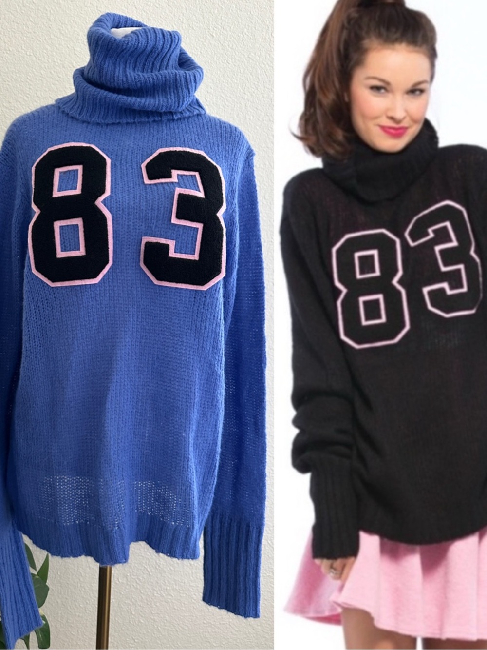 WILDFOX White Label NWT Sample 83 Knit Turtleneck Sweater Oversized Blue RARE S